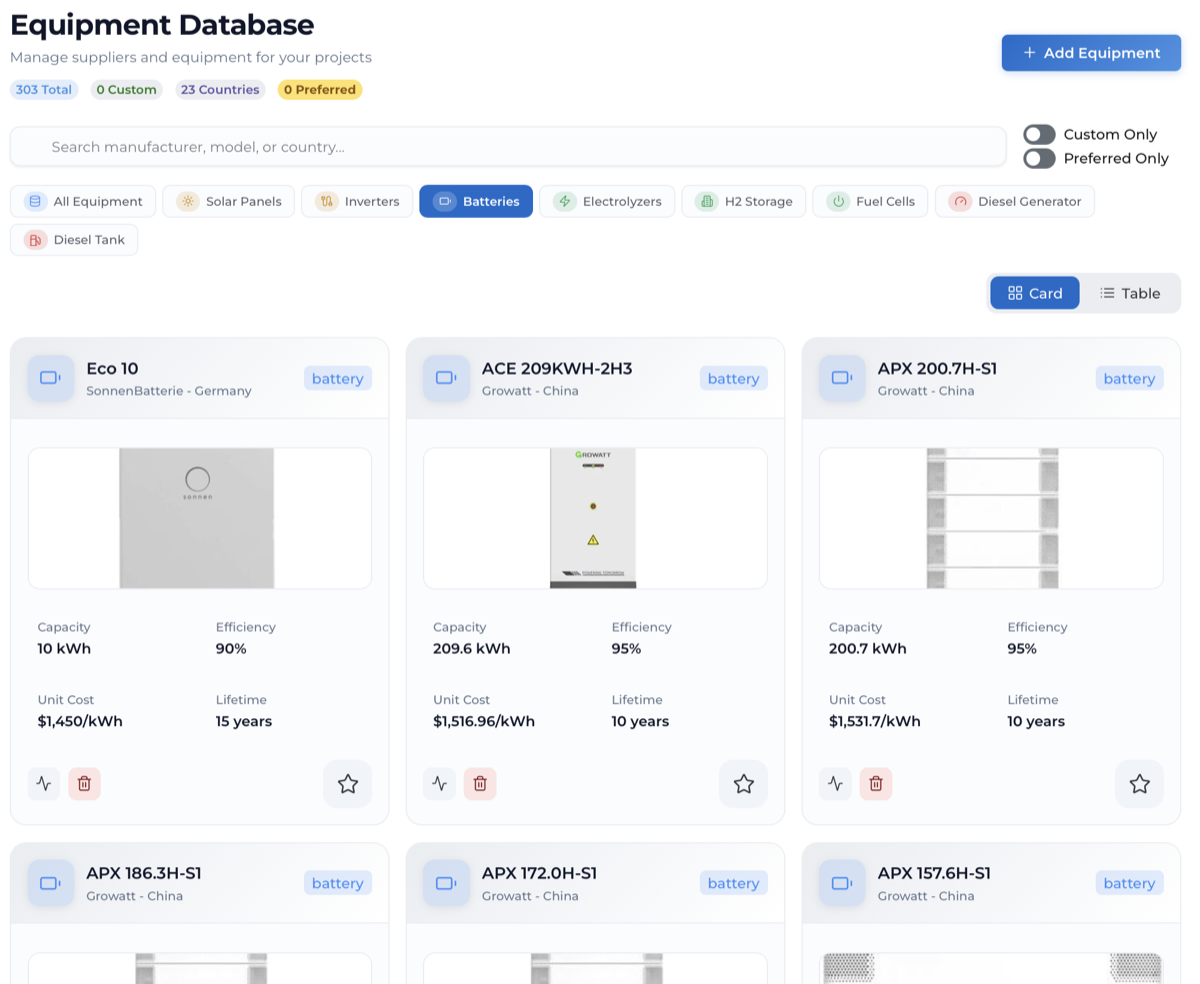 Battery equipment in Elysium card view